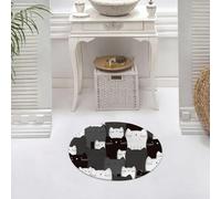 DALEXHM Microfibre Bath Mat, Door Mat, Pet Mat,Bathroom Rug Machine Washable,Non-slip,Super absorbent,Extra Soft,Cute black and white gray cat theme repeat pattern design with a fun overlappi,24x24in