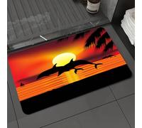 DALEXHM Microfibre Bath Mat, Door Mat, Pet Mat,Bathroom Rug Machine Washable,Non-slip,Super absorbent,Extra Soft,Whale, two dolphins in the ocean at sunset with palm leaf Romantic water lante,20x31in