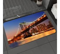DALEXHM Microfibre Bath Mat, Door Mat, Pet Mat,Bathroom Rug Machine Washable,Non-slip,Super absorbent,Extra Soft,New York, Manhattan Bridge with night lights over the Hudson River Brooklyn, B,20x31in