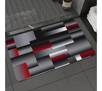 DALEXHM Microfibre Bath Mat, Door Mat, Pet Mat,Bathroom Rug Machine Washable,Non-slip,Super absorbent,Extra Soft,Monochrome and red rectangular mosaic, geometric symphony,20x31in