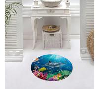 DALEXHM Microfibre Bath Mat, Door Mat, Pet Mat,Bathroom Rug Machine Washable,Non-slip,Super absorbent,Extra Soft,Dolphin Coral Colorful Fish Under the Sea,24x24in