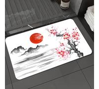 DALEXHM Microfibre Bath Mat, Door Mat, Pet Mat,Bathroom Rug Machine Washable,Non-slip,Super absorbent,Extra Soft,Mountain of Traditional Japanese Painting Sun Sakura Lake from Japan Art Sumi-,20x31in