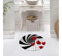 DALEXHM Microfibre Bath Mat, Door Mat, Pet Mat,Bathroom Rug Machine Washable,Non-slip,Super absorbent,Extra Soft,Black and White Stripes Red Poppies Flower Vortex Spiral Swirling Creative,24x24in