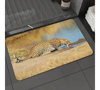 DALEXHM Microfibre Bath Mat, Door Mat, Pet Mat,Bathroom Rug Machine Washable,Non-slip,Super absorbent,Extra Soft,Safari decor, leopard panther drinking at Waterhole Safari Wild,24x39in