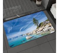 DALEXHM Microfibre Bath Mat, Door Mat, Pet Mat,Bathroom Rug Machine Washable,Non-slip,Super absorbent,Extra Soft,Beautiful view by the lake, clear blue water, rocky coast and a lonely pine tr,20x31in