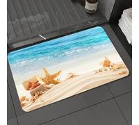 DALEXHM Microfibre Bath Mat, Door Mat, Pet Mat,Bathroom Rug Machine Washable,Non-slip,Super absorbent,Extra Soft,Coastal scene with shells and starfish arranged on the beach on the blue ocean,24x39in