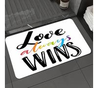 DALEXHM Microfibre Bath Mat, Door Mat, Pet Mat,Bathroom Rug Machine Washable,Non-slip,Super absorbent,Extra Soft,Love Always Wins, with rainbow font, heart symbol, inspirational slogan,20x31in