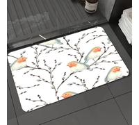 DALEXHM Microfibre Bath Mat, Door Mat, Pet Mat,Bathroom Rug Machine Washable,Non-slip,Super absorbent,Extra Soft,Seamless pattern of Willow branches and birds Robin vector illustration on whi,20x31in