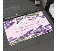 DALEXHM Microfibre Bath Mat, Door Mat, Pet Mat,Bathroom Rug Machine Washable,Non-slip,Super absorbent,Extra Soft,Purple Lavender Flowers Spring Butterfly on Flower Flower with Vintage Herbal,16x24in