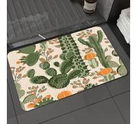 DALEXHM Microfibre Bath Mat, Door Mat, Pet Mat,Bathroom Rug Machine Washable,Non-slip,Super absorbent,Extra Soft,Green vector succulent cactus and orange flowers seamless pattern. Beach wallp,16x24in
