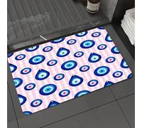 DALEXHM Microfibre Bath Mat, Door Mat, Pet Mat,Bathroom Rug Machine Washable,Non-slip,Super absorbent,Extra Soft,Evil Eye,Protective Turkish Bead Figures in Different Shapes Checkered Backdro,20x31in