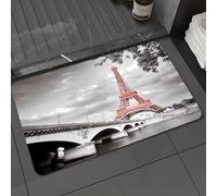 DALEXHM Microfibre Bath Mat, Door Mat, Pet Mat,Bathroom Rug Machine Washable,Non-slip,Super absorbent,Extra Soft,Paris City Decor, Eiffel Tower Bridge Capital City Cloudscape Monocr,20x31in