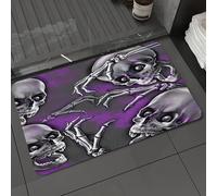DALEXHM Microfibre Bath Mat, Door Mat, Pet Mat,Bathroom Rug Machine Washable,Non-slip,Super absorbent,Extra Soft,Skull and bones hand on purple and gray background, skull and claw skeleton, s,16x24in
