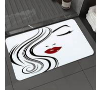 DALEXHM Microfibre Bath Mat, Door Mat, Pet Mat,Bathroom Rug Machine Washable,Non-slip,Super absorbent,Extra Soft,Red lips, black curly hair, minimalist lines, sexy silhouette,24x39in