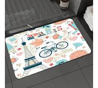 DALEXHM Microfibre Bath Mat, Door Mat, Pet Mat,Bathroom Rug Machine Washable,Non-slip,Super absorbent,Extra Soft,Paris, Flowers of the Eiffel Tower of the Dove of1,24x39in
