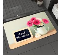 DALEXHM Microfibre Bath Mat, Door Mat, Pet Mat,Bathroom Rug Machine Washable,Non-slip,Super absorbent,Extra Soft,Quote, blackboard with the phrase Good Morning written about it next to vase w,20x31in