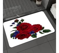 DALEXHM Microfibre Bath Mat, Door Mat, Pet Mat,Bathroom Rug Machine Washable,Non-slip,Super absorbent,Extra Soft,Red rose with wild flower. of the wedding birthday Valentine's Day Mother's Da,20x31in