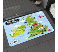 DALEXHM Microfibre Bath Mat, Door Mat, Pet Mat,Bathroom Rug Machine Washable,Non-slip,Super absorbent,Extra Soft,colorful map of the United Kingdom and Ireland with various icons and vivid de,24x39in