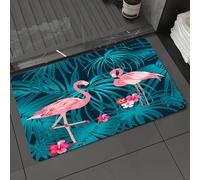 DALEXHM Microfibre Bath Mat, Door Mat, Pet Mat,Bathroom Rug Machine Washable,Non-slip,Super absorbent,Extra Soft,Tropical plant seamless pattern pink flamingo and tropical leaves of palm tree,16x24in
