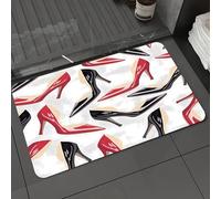 DALEXHM Microfibre Bath Mat, Door Mat, Pet Mat,Bathroom Rug Machine Washable,Non-slip,Super absorbent,Extra Soft,Seamless pattern fashion woman's shoes red beige black. Glamour wallpaper. Han,20x31in