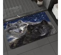 DALEXHM Microfibre Bath Mat, Door Mat, Pet Mat,Bathroom Rug Machine Washable,Non-slip,Super absorbent,Extra Soft,silver wolf with blue eyes and a black wolf with golden eyes under the star tr,24x39in