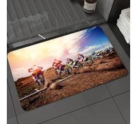 DALEXHM Microfibre Bath Mat, Door Mat, Pet Mat,Bathroom Rug Machine Washable,Non-slip,Super absorbent,Extra Soft,Racer on Motorcycle participates in Motocross Prepare for Start Against Team o,24x39in