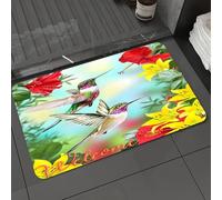 DALEXHM Microfibre Bath Mat, Door Mat, Pet Mat,Bathroom Rug Machine Washable,Non-slip,Super absorbent,Extra Soft,Two little birds hummingbirds on a background of red flowering hibiscus and ye,20x31in