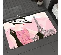 DALEXHM Microfibre Bath Mat, Door Mat, Pet Mat,Bathroom Rug Machine Washable,Non-slip,Super absorbent,Extra Soft,Girl in polka dot hat and Eiffel Tower on the background of Paris,24x39in