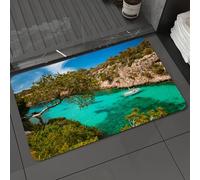 DALEXHM Microfibre Bath Mat, Door Mat, Pet Mat,Bathroom Rug Machine Washable,Non-slip,Super absorbent,Extra Soft,Nature, small yacht floating in the sea in Mallorca, Spain Rocky Hills Forest,24x39in