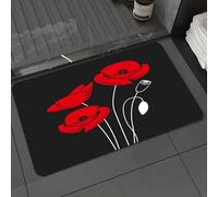 DALEXHM Microfibre Bath Mat, Door Mat, Pet Mat,Bathroom Rug Machine Washable,Non-slip,Super absorbent,Extra Soft,quilt pattern red poppies on a black background - 副本,24x39in