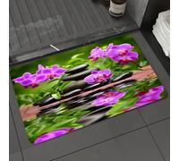 DALEXHM Microfibre Bath Mat, Door Mat, Pet Mat,Bathroom Rug Machine Washable,Non-slip,Super absorbent,Extra Soft,Spa décor, zen basalt stones and orchid reflect tropical well-being in the cou,24x39in