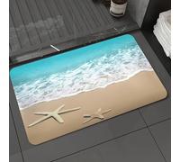 DALEXHM Microfibre Bath Mat, Door Mat, Pet Mat,Bathroom Rug Machine Washable,Non-slip,Super absorbent,Extra Soft,Two starfish on beach. Sand and sea wave.,20x31in