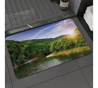 DALEXHM Microfibre Bath Mat, Door Mat, Pet Mat,Bathroom Rug Machine Washable,Non-slip,Super absorbent,Extra Soft,river flowing between green mountains through the forest at sunset,24x39in