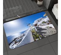 DALEXHM Microfibre Bath Mat, Door Mat, Pet Mat,Bathroom Rug Machine Washable,Non-slip,Super absorbent,Extra Soft,Santorini, the blue and white secret island town in the Aegean Sea,20x31in