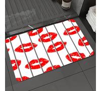 DALEXHM Microfibre Bath Mat, Door Mat, Pet Mat,Bathroom Rug Machine Washable,Non-slip,Super absorbent,Extra Soft,Red lips lip print on black and white striped background,24x39in