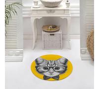 DALEXHM Microfibre Bath Mat, Door Mat, Pet Mat,Bathroom Rug Machine Washable,Non-slip,Super absorbent,Extra Soft,Hand drawn portrait of Cat with glasses and bow tie. Vector isolated elements.,24x24in