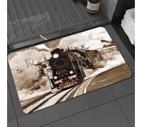 DALEXHM Microfibre Bath Mat, Door Mat, Pet Mat,Bathroom Rug Machine Washable,Non-slip,Super absorbent,Extra Soft,Retro steam train departs from the station.,24x39in