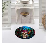 DALEXHM Microfibre Bath Mat, Door Mat, Pet Mat,Bathroom Rug Machine Washable,Non-slip,Super absorbent,Extra Soft,Skull in the blue light. Skull with roses. The day of the Dead.,24x24in