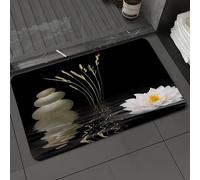 DALEXHM Microfibre Bath Mat, Door Mat, Pet Mat,Bathroom Rug Machine Washable,Non-slip,Super absorbent,Extra Soft,Tranquil Zen art, stacked stones, wheat stems and floating white lotus on refl,24x39in