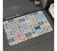 DALEXHM Microfibre Bath Mat, Door Mat, Pet Mat,Bathroom Rug Machine Washable,Non-slip,Super absorbent,Extra Soft,Patchwork Theme Mosaic Ceramic View Moroccan Tile Traditional Ations Art Print,16x24in