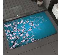 DALEXHM Microfibre Bath Mat, Door Mat, Pet Mat,Bathroom Rug Machine Washable,Non-slip,Super absorbent,Extra Soft,Teal Pink Blossoms by,Leaves and Plants Spring Japanese Sakura Flowers in,20x31in