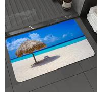 DALEXHM Microfibre Bath Mat, Door Mat, Pet Mat,Bathroom Rug Machine Washable,Non-slip,Super absorbent,Extra Soft,Beach, blue sea sky under thatched umbrella,24x39in