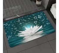 DALEXHM Microfibre Bath Mat, Door Mat, Pet Mat,Bathroom Rug Machine Washable,Non-slip,Super absorbent,Extra Soft,White Lotus Flower Dream Heart Floating in the Water Beautiful Green,20x31in