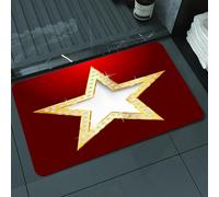 DALEXHM Microfibre Bath Mat, Door Mat, Pet Mat,Bathroom Rug Machine Washable,Non-slip,Super absorbent,Extra Soft,white star with shiny golden e and shiny diamonds on a red background,24x39in