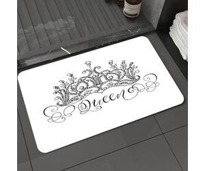 DALEXHM Microfibre Bath Mat, Door Mat, Pet Mat,Bathroom Rug Machine Washable,Non-slip,Super absorbent,Extra Soft,Queen, Hand Drawn Crown With Queen Lettering Anti Baroque Style,24x39in