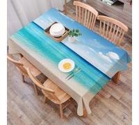 DALEXHM Table Cloth Wipe Clean Rectangular, wipeable tablecloths,Dining Table Cover for Kitchen Outdoor Garden Table,Beautiful natural background image with calm waves of white sand beach an,54x72 in