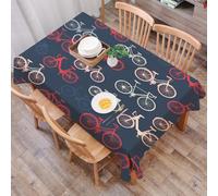 DALEXHM Table Cloth Wipe Clean Rectangular, wipeable tablecloths,Dining Table Cover for Kitchen Outdoor Garden Table,Retro bicycle pattern, classic bicycle design in red, grey on naval backg,54x72 in