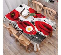 DALEXHM Table Cloth Wipe Clean Rectangular, wipeable tablecloths,Dining Table Cover for Kitchen Outdoor Garden Table,Art, quartet of red poppies with rich petals on dramatic black white back,54x72 in
