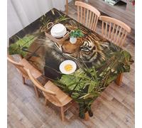 DALEXHM Table Cloth Wipe Clean Rectangular, wipeable tablecloths,Dining Table Cover for Kitchen Outdoor Garden Table,Animal, a tiger, with unique stripes passing through the bamboo, showing,54x72 in