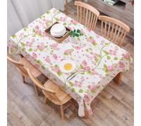 DALEXHM Table Cloth Wipe Clean Rectangular, wipeable tablecloths,Dining Table Cover for Kitchen Outdoor Garden Table,Floral pattern, pink flowers and green plants repeat design on white back,54x72 in